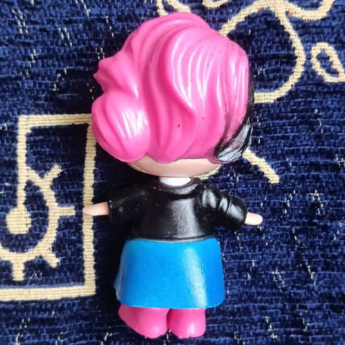 Doll figure from ball toy, black-pink hair, blue eyes
