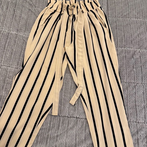Beige striped high-waisted pants used, size M