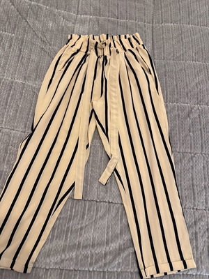 Beige striped high-waisted pants used, size M
