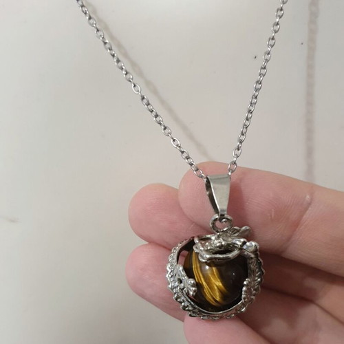 Pendant Chinese Dragon with Tiger Eye Steel new