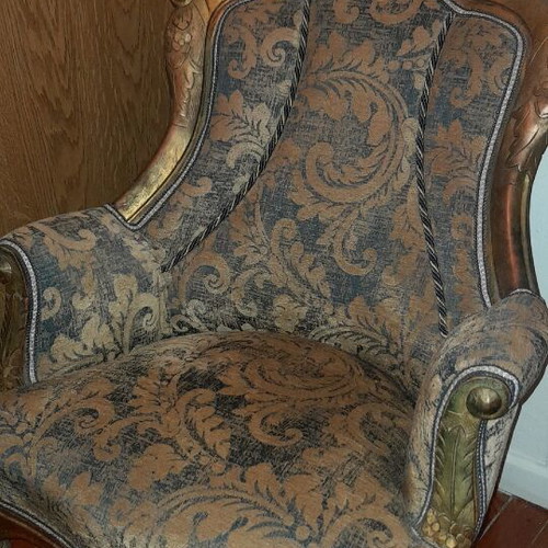 Antique Armchair Like New, Solid Rosewood with Gold Leaf Patina