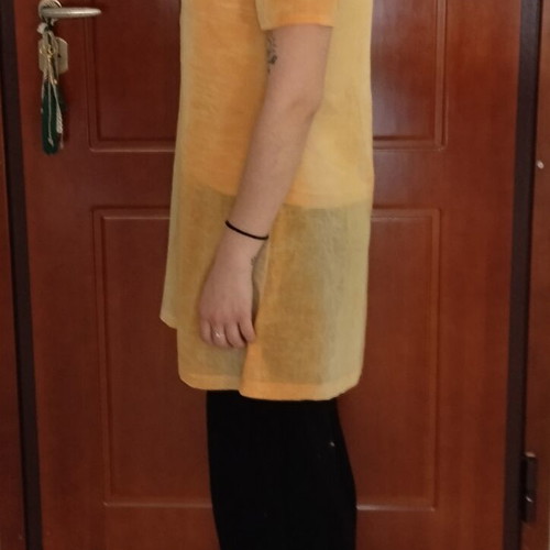 Semi-transparent tunic like new, size M/L, orange-yellow batik
