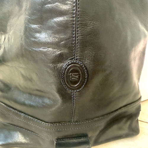Women's vintage leather shoulder bag used, blue black
