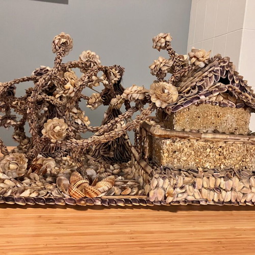Shell art sculpture, vintage decorative piece
