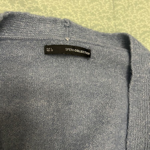 Sfera cardigan with rhinestone buttons, blue, size L