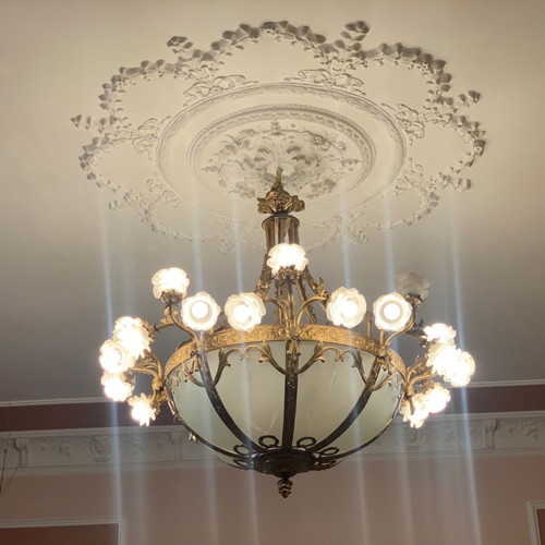 Bronze lamps with glass like new, set of 6 pieces