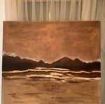Painting on canvas used, oil paint, 100x100 cm, dark brown and gold