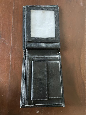 Angel Collection black leather men's bifold wallet, vintage