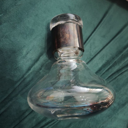 Vintage crystal decanter with silver-plated collar and original stopper