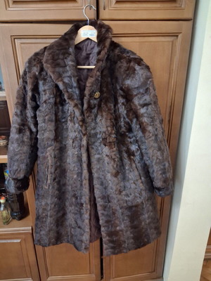 Vintage mink fur coat used, brown, medium length