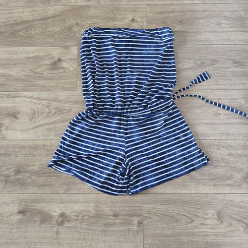 Reline strapless shorts jumpsuit S/M, navy stripes