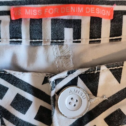 Denim women's pants Amisu slim fit used, black and white geometric pattern, size M/38/10