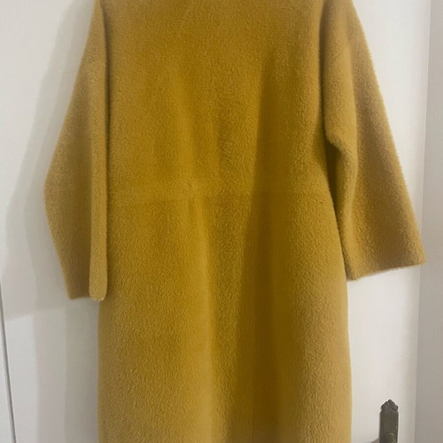 Long mustard fluffy jacket with belt used, size L