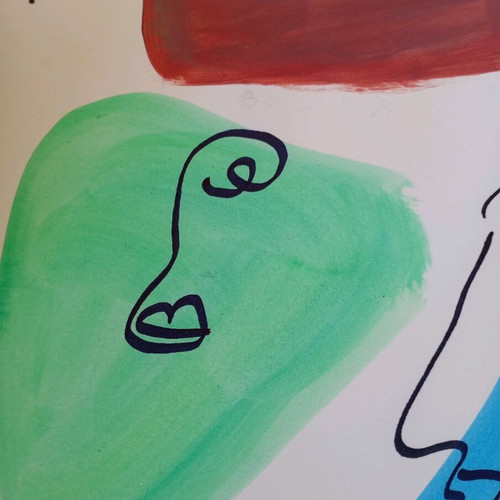 One line faces acrylic and marker on A4 watercolor paper new