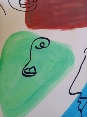 One line faces acrylic and marker on A4 watercolor paper new