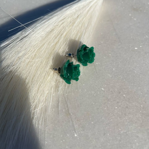 Handmade rose earrings new in deep green color