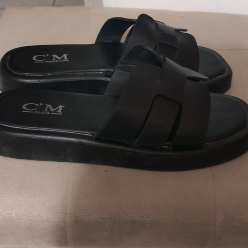 Black slide sandals size 37 like new, Greek made