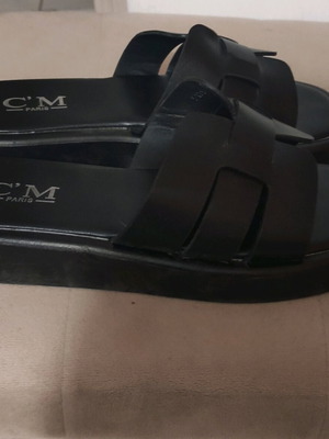 Black slide sandals size 37 like new, Greek made