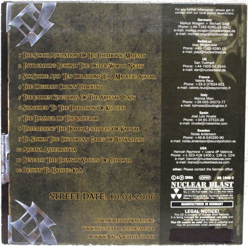Bal-Sagoth The Chthonic Chronicles CD μεταχειρισμένο, black metal