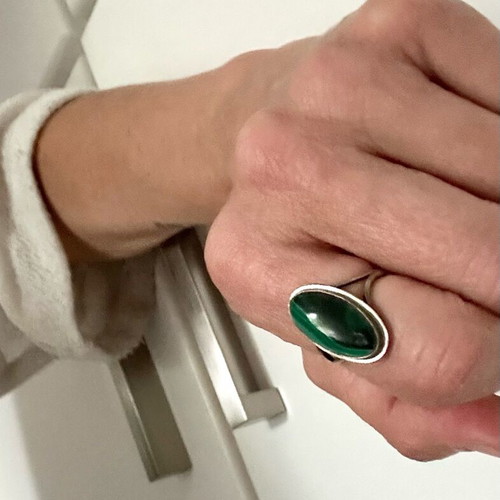 90s Boho Statement Ring with Green Malachite Stone, Like New