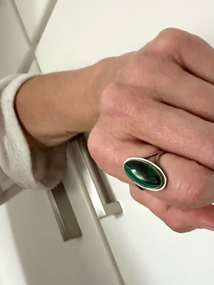 90s Boho Statement Ring with Green Malachite Stone, Like New