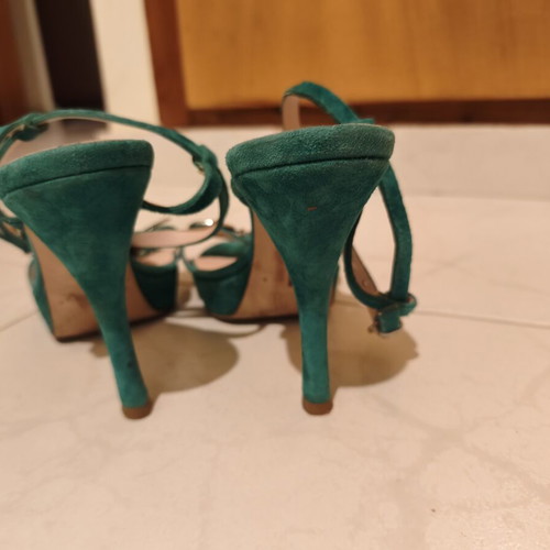 Manas Lea Foscati suede sandals like new, green, heel 10cm