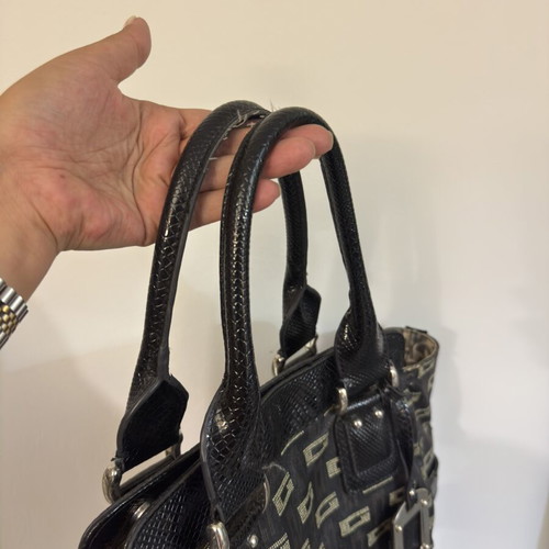 Guess Vintage Y2K Monogram Tote Bag black canvas shoulder bag used