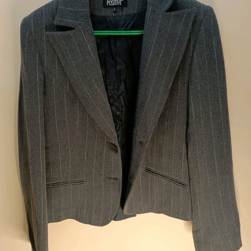 Positive Grey Pantsuit Set with Thin Stripe Like New