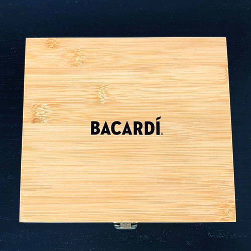 Bacardi Luxury Drink Set New In Solid Bamboo Wood Case