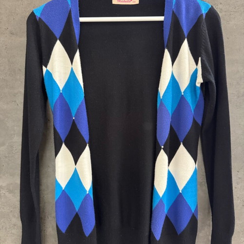 Women's knitted cardigan like new with argyle pattern, size S/M