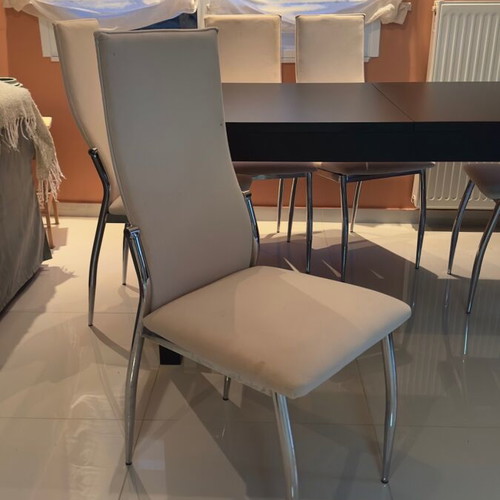 Dining chairs set of 6, beige suede with metal legs, like new