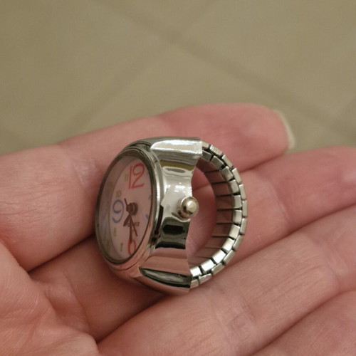 Steel ring watch with quartz mechanism, elastic bracelet