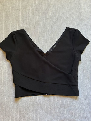 Zara black faux-wrap crop top with exposed back zip, size M