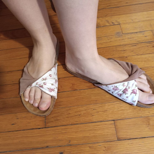 Floral Pink Suede Slippers