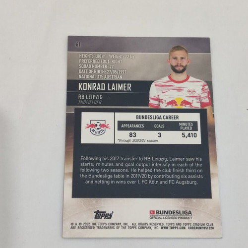 Stadium Club Chrome Konrad Laimer collectible card, like new