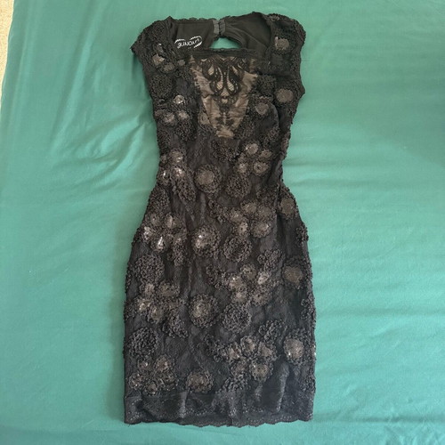 Junona Party Cocktail Mini Little Black Dress Size M open back lace like new