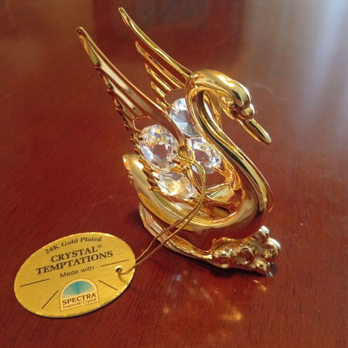 Swan decoration with Swarovski crystals and 24K gold plating
