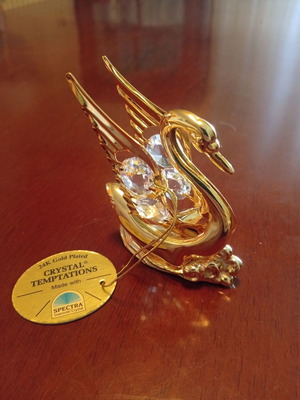 Swan decoration with Swarovski crystals and 24K gold plating
