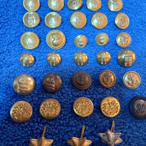 Collection of used antique and vintage brass uniform buttons