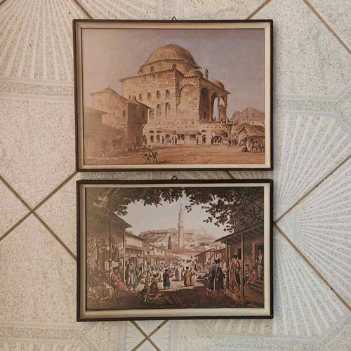 Vintage paintings used, pack of 2 with plaster frames