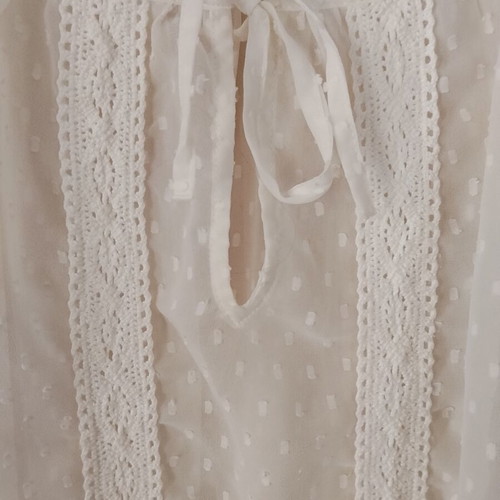 White Romantic Top with Embossed Polka Dot Design, Like New