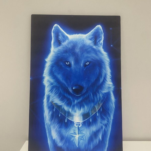 Blue Wolf Canvas Wall Art with Glow in the Dark Effect, like new, 38×56 cm