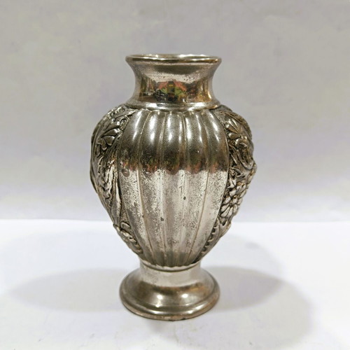 Vintage Silver-Plated Vase with Embossed Floral Motif, 12cm, like new