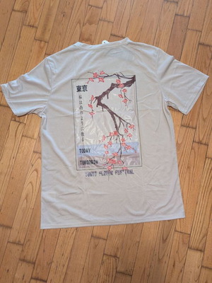 Men's Floral and Japanese Letter Graphic T-shirt, Size L, Beige