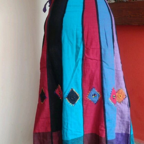 Boho skirt new, cotton with mirrors, multicolor
