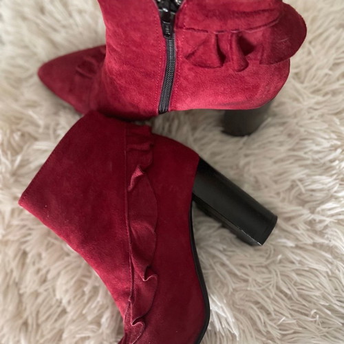 Burgundy velvet ankle boots used, size 37, 8 cm heel