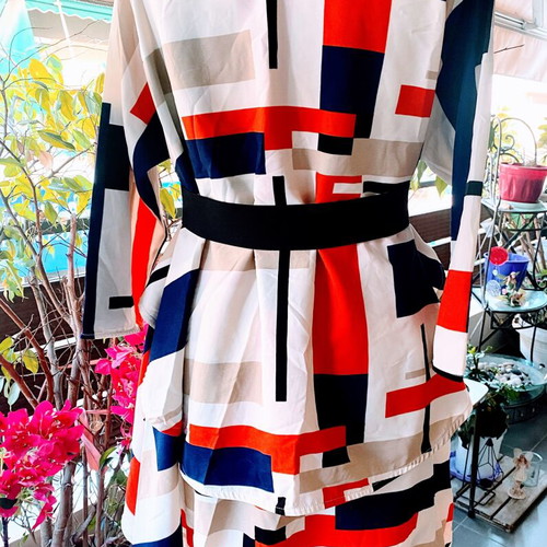 Marella Long Shirt White Blue Red with Belt like new