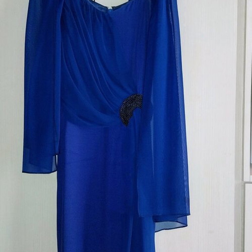 Cocktail dress electric blue organza with scarf like new, size M