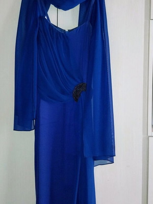 Cocktail dress electric blue organza with scarf like new, size M
