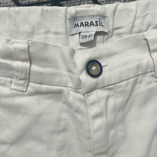 Marasil white pants with blue stripe cuff, skinny fit, unisex, size 128 cm